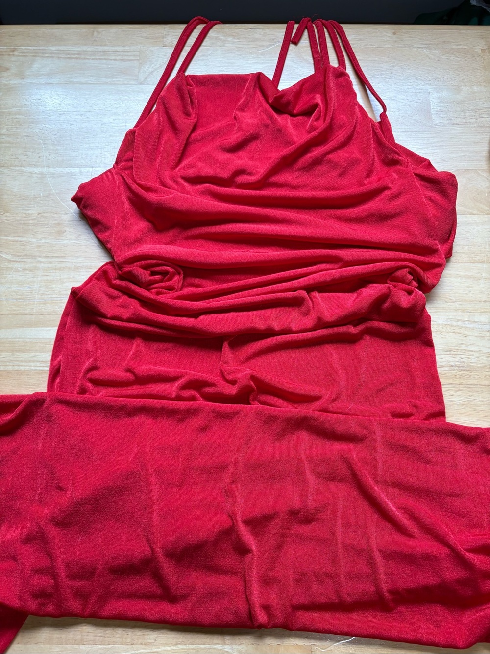 Red Strappy Cowl Neck Women's Dress